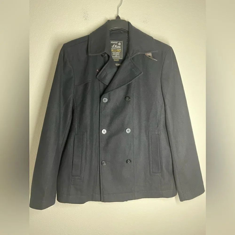 S.Oliver Men’s Wool Pea Coat Black/Blue Size XL NWOT